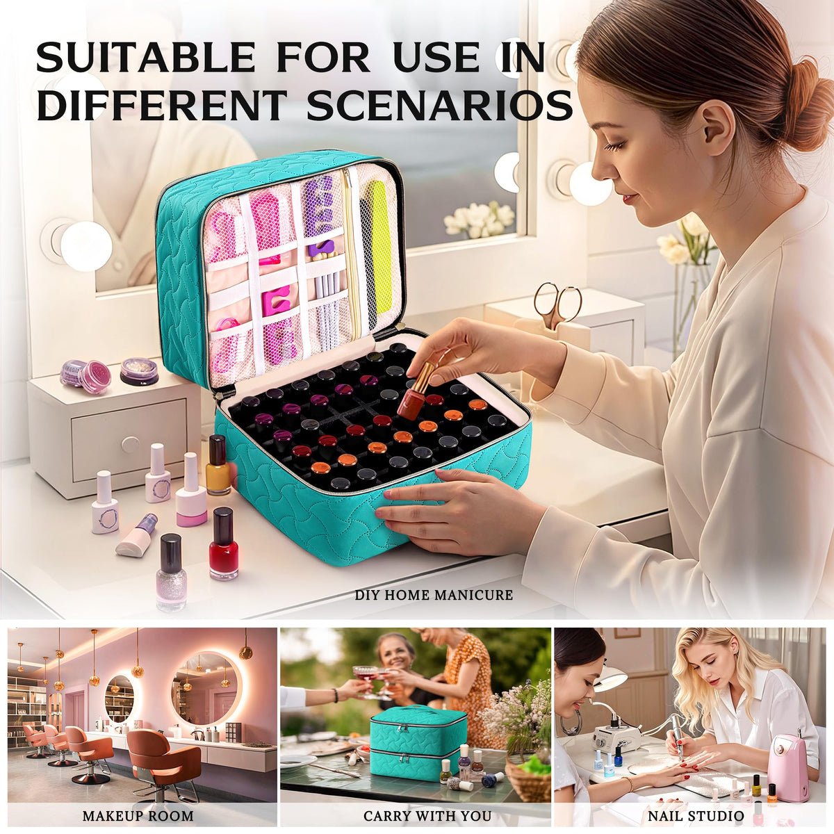 DreamGenius peach skin exterior and sponge interior cushion bottles securely.