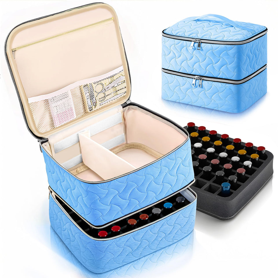 DreamGenius Nail Polish Organizer Case upper layer dividers—adjustable for lamp sizes and tools.
