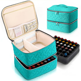 DreamGenius Nail Polish Organizer upper layer with adjustable dividers keeps bottles neatly organized.