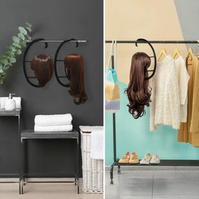 Dreamlover hanging wig stand holds hats and scarves neatly with wigs.