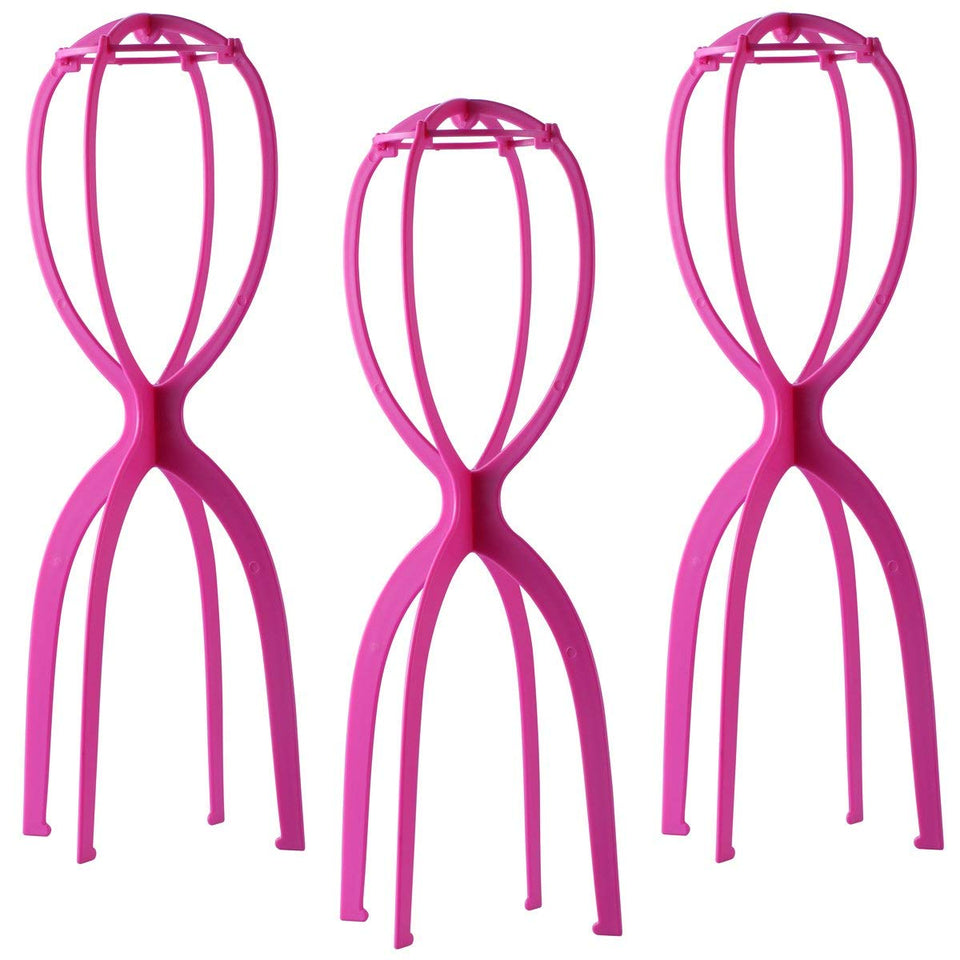 Dreamlover wig holder tall stand in hot pink keeps long wigs neatly elevated