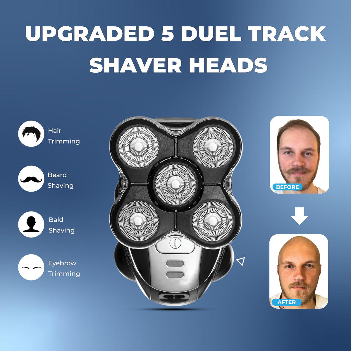 DREBIG fast two-minute shave with XR7000 replacement blades.