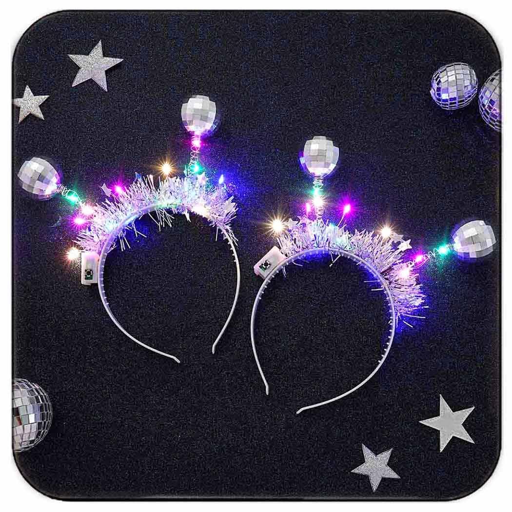 DRESBE light-up alien headband with silver LED disco ball for vibrant party vibes