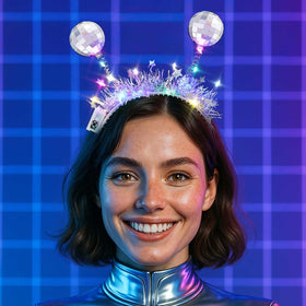 DRESBE silver disco ball headband complements party outfits