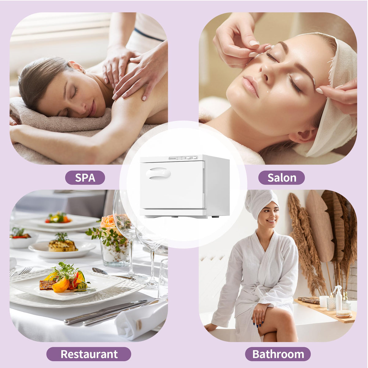 Dress Vous towel warmer in spa-at-home setup offers spa-like warmth.