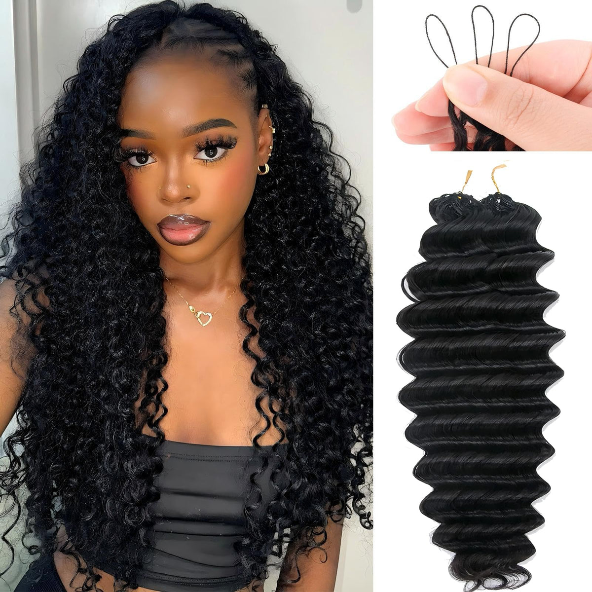 DRESSMAKER Deep Wave crochet hair 14in for natural movement and volume.