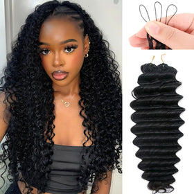 DRESSMAKER Deep Wave crochet hair 14in for natural movement and volume.