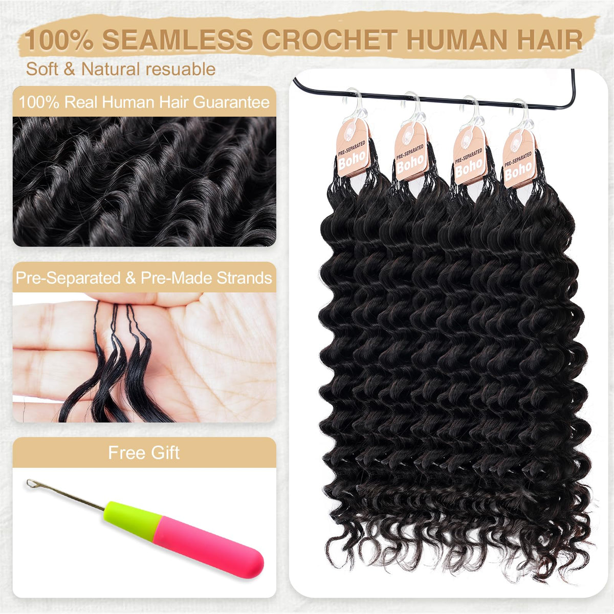 DRESSMAKER feather crochet hair knotless string detail for seamless install.
