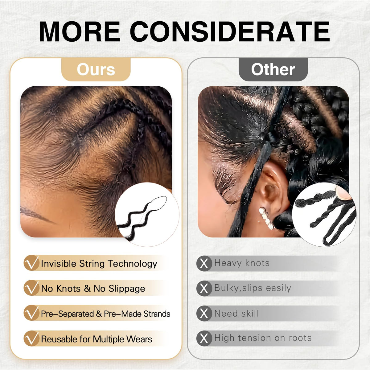 DRESSMAKER Invisible knots crochet hair on head for a flawless scalp look.