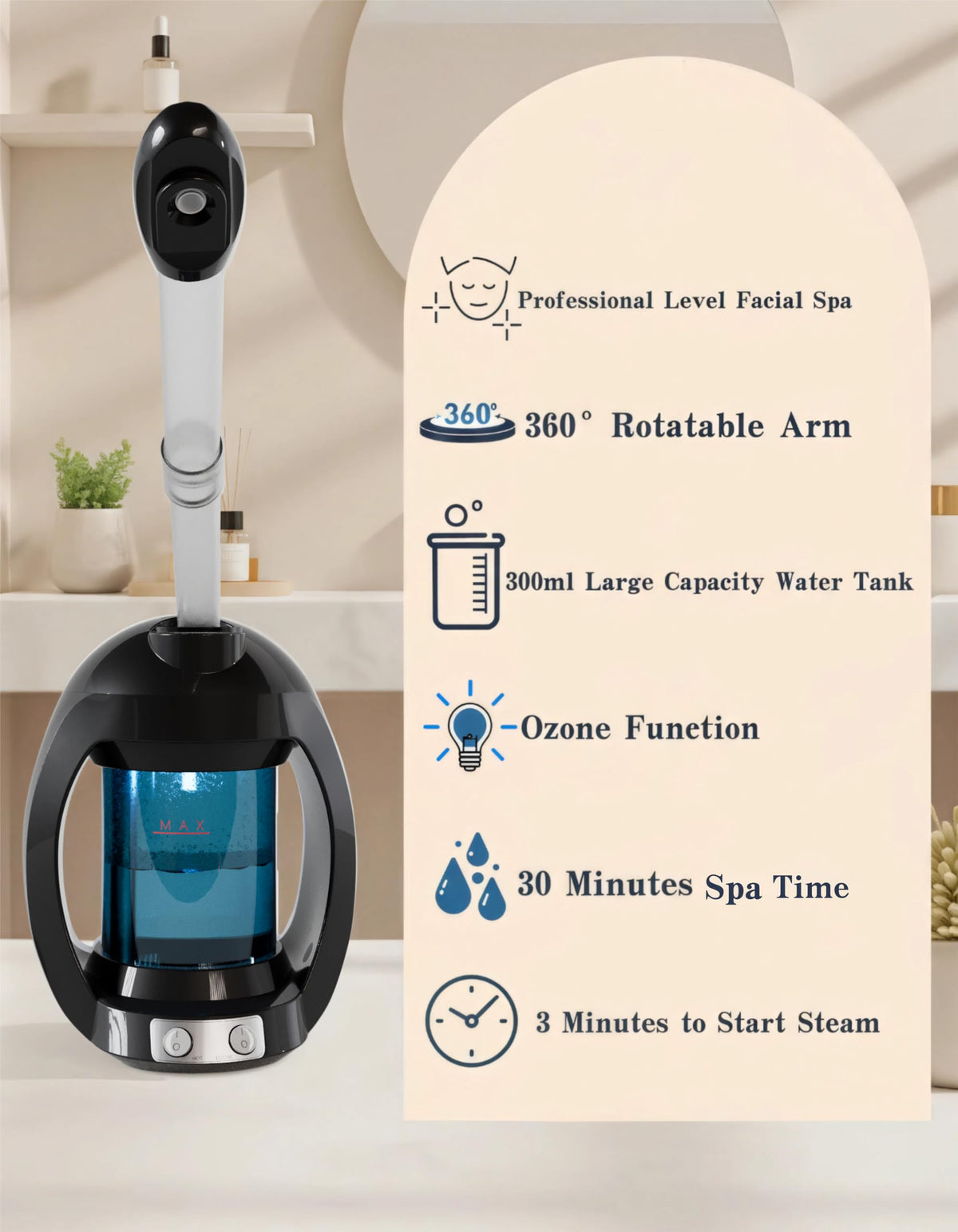 Dress Vous facial steamer water tank illustrating distilled water compatibility