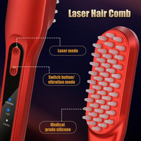 Close-up of DREWALA Laser Hair Growth Comb bristles and LED lights enable focused treatment.
