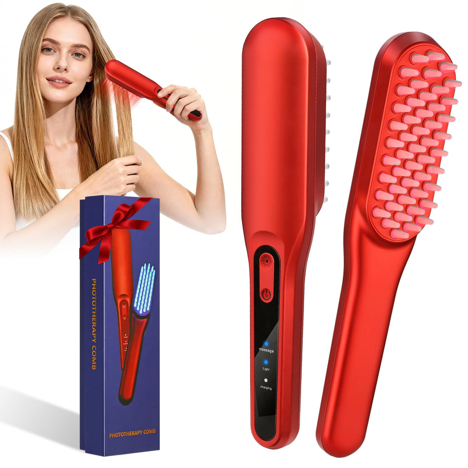 Front view of the DREWALA Laser Hair Growth Comb showing ergonomic design for convenient home use.