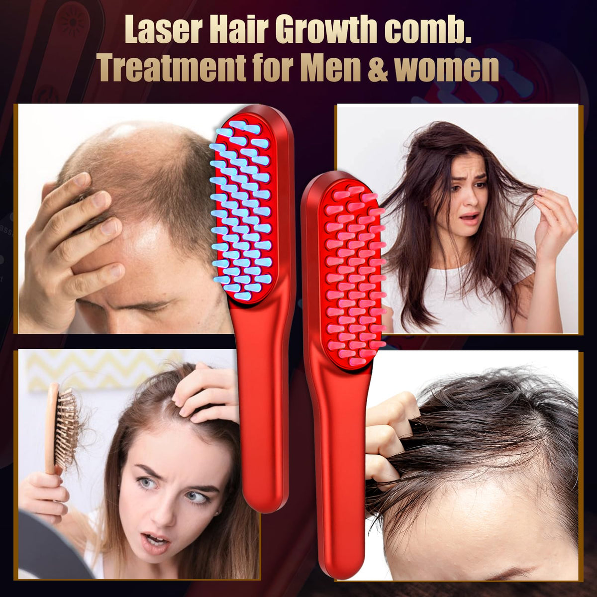 DREWALA Laser Hair Growth Comb in hand demonstrates portable at‑home use for routine hair care.