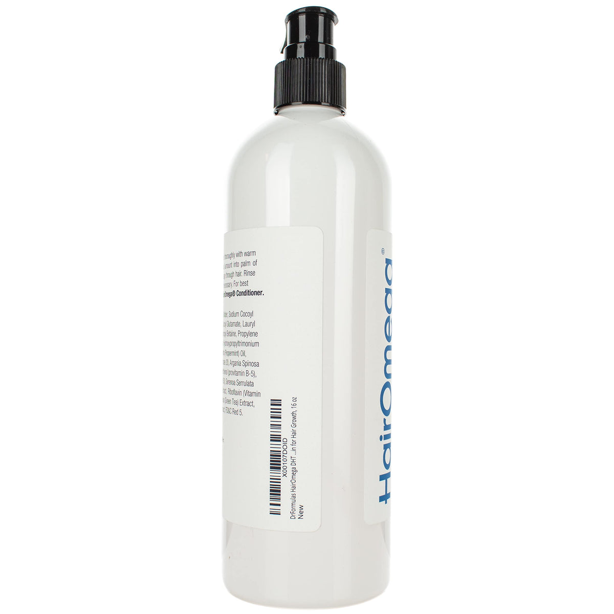 DrFormulas HairOmega bottle dispensed in shower for daily cleansing