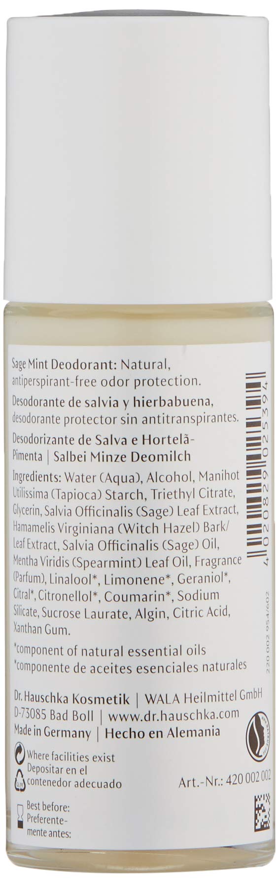 Dr. Hauschka Sage Mint Deodorant roll-on application for easy, gentle underarm use and odor control.