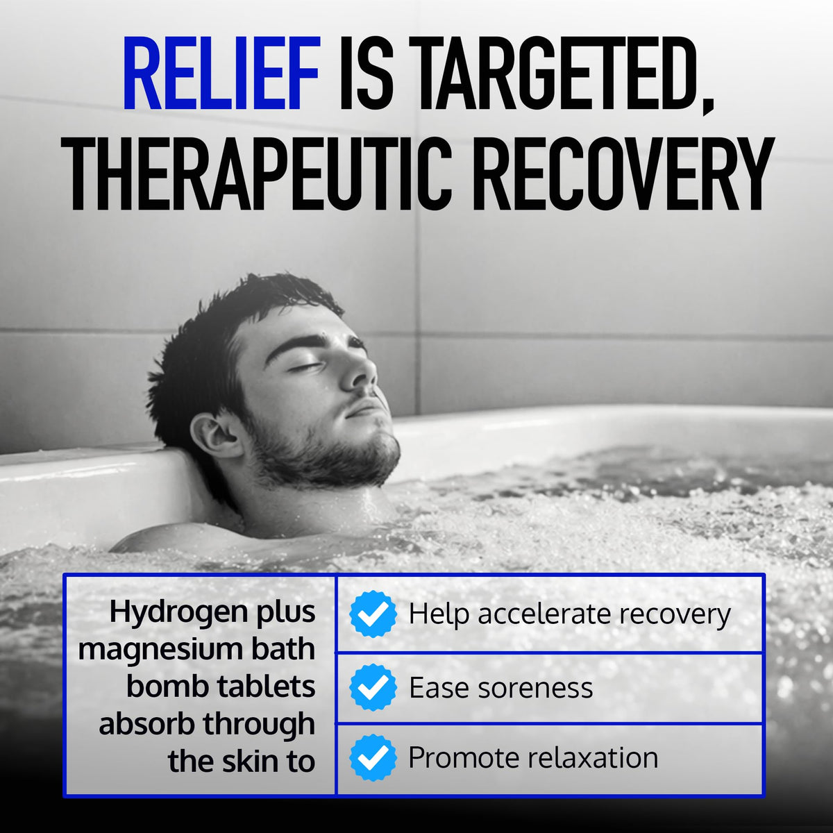 DRINK HRW hydrogen bath tablets dissolving in bathwater promoting relaxation after workouts