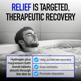 DRINK HRW hydrogen bath tablets dissolving in bathwater promoting relaxation after workouts