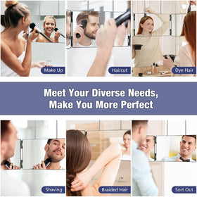 Dripex 3-Way Mirror 360-angle view showcases comprehensive at-home grooming possibilities.