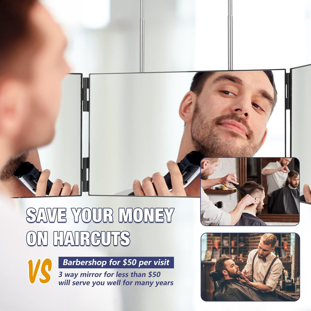 Dripex 3-Way Mirror side view right demonstrates symmetrical checks during styling.