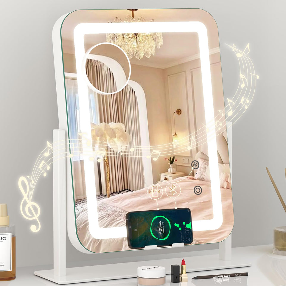 Dripex 5-in-1 vanity mirror showing integrated lights for flawless makeup application