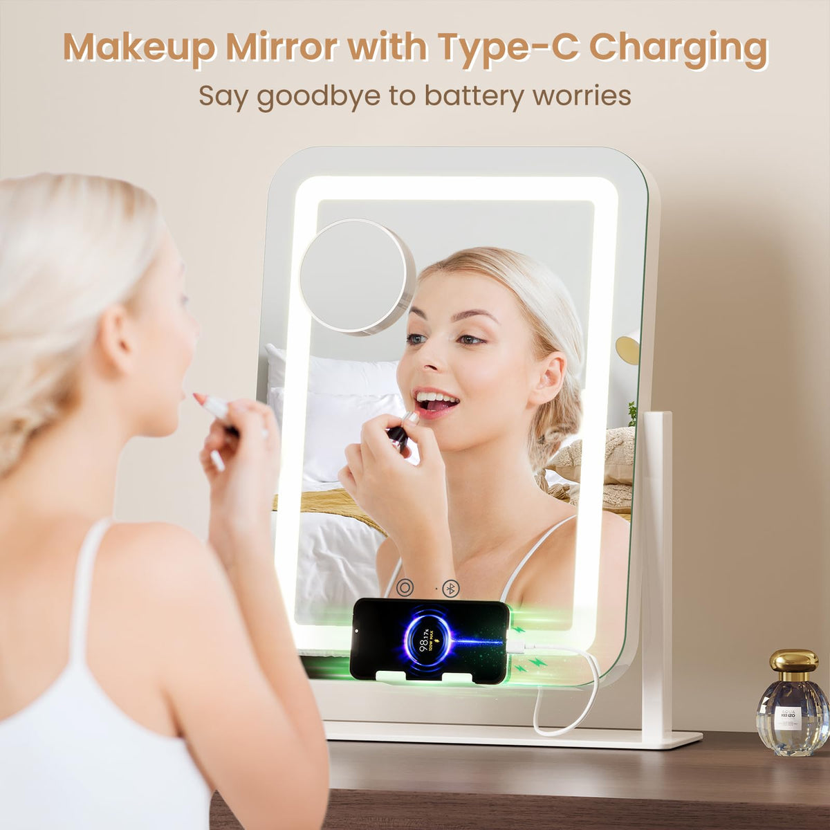 Dripex vanity mirror with 10x magnification for detailed eye makeup