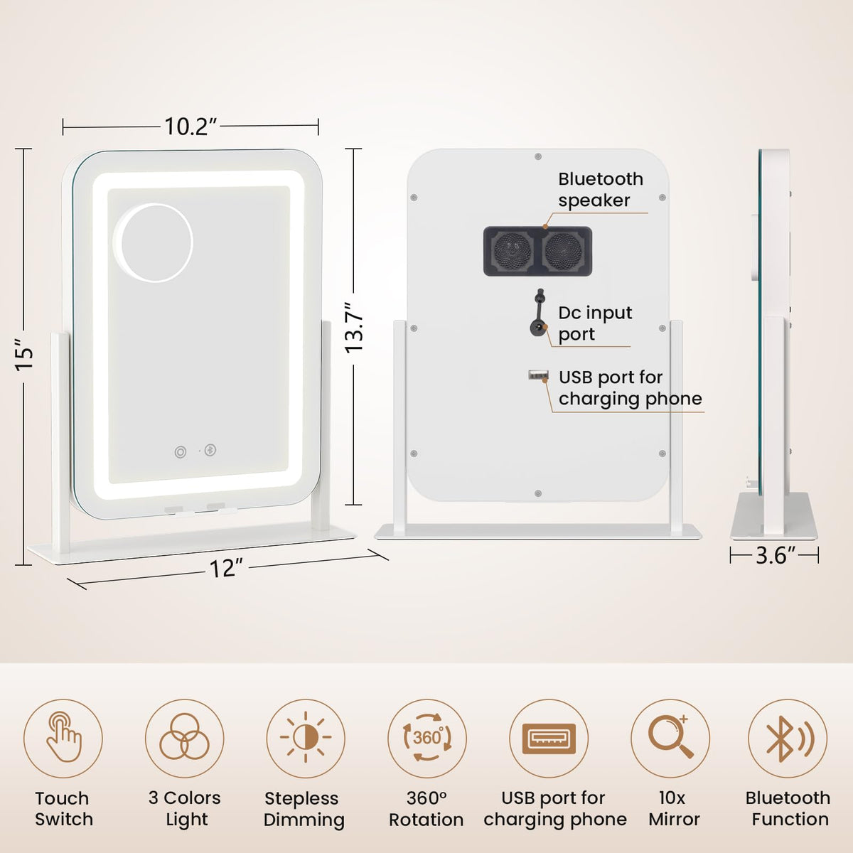 Dripex vanity mirror 360° rotation for flexible angles