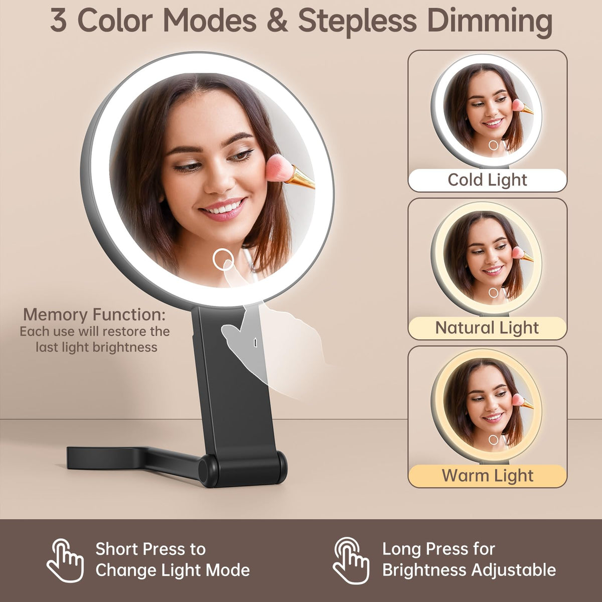 DRIVESLIM travel mirror light 1X magnification for everyday makeup.