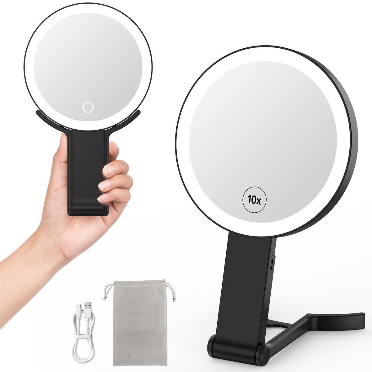 DRIVESLIM travel mirror with light front view for compact on-the-go beauty.