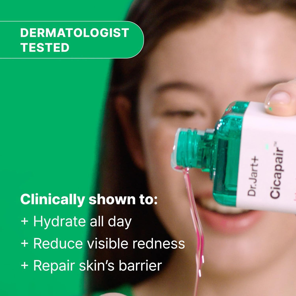 Close-up of Cicapair texture reveals quick-absorbing hydration for sensitive skin.