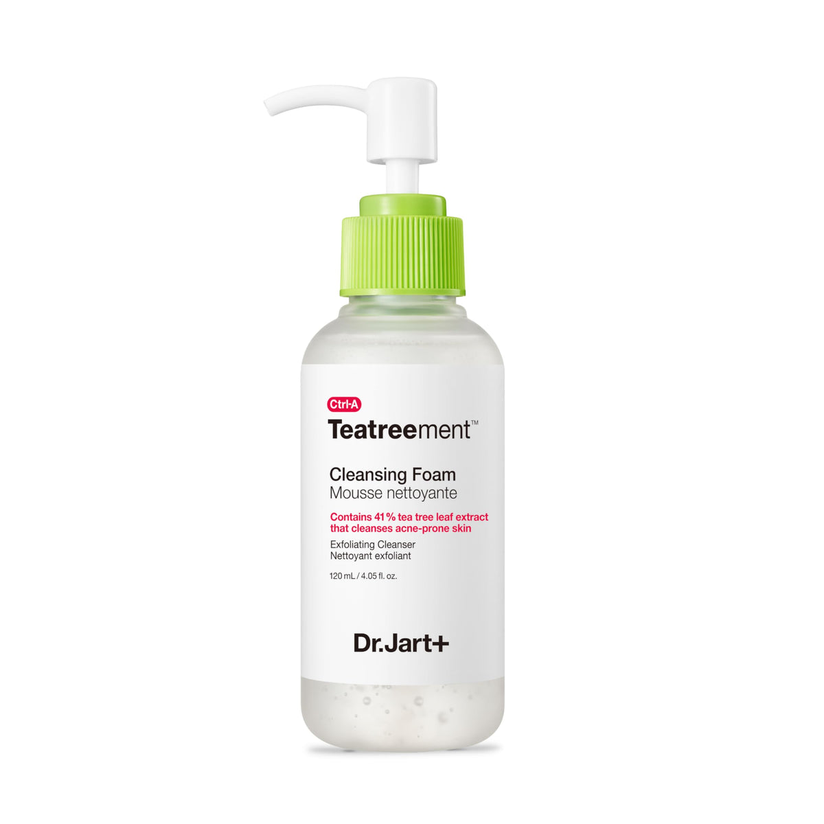 Dr.Jart+ Teatreement Cleansing Foam bottle pouring for oil balance.