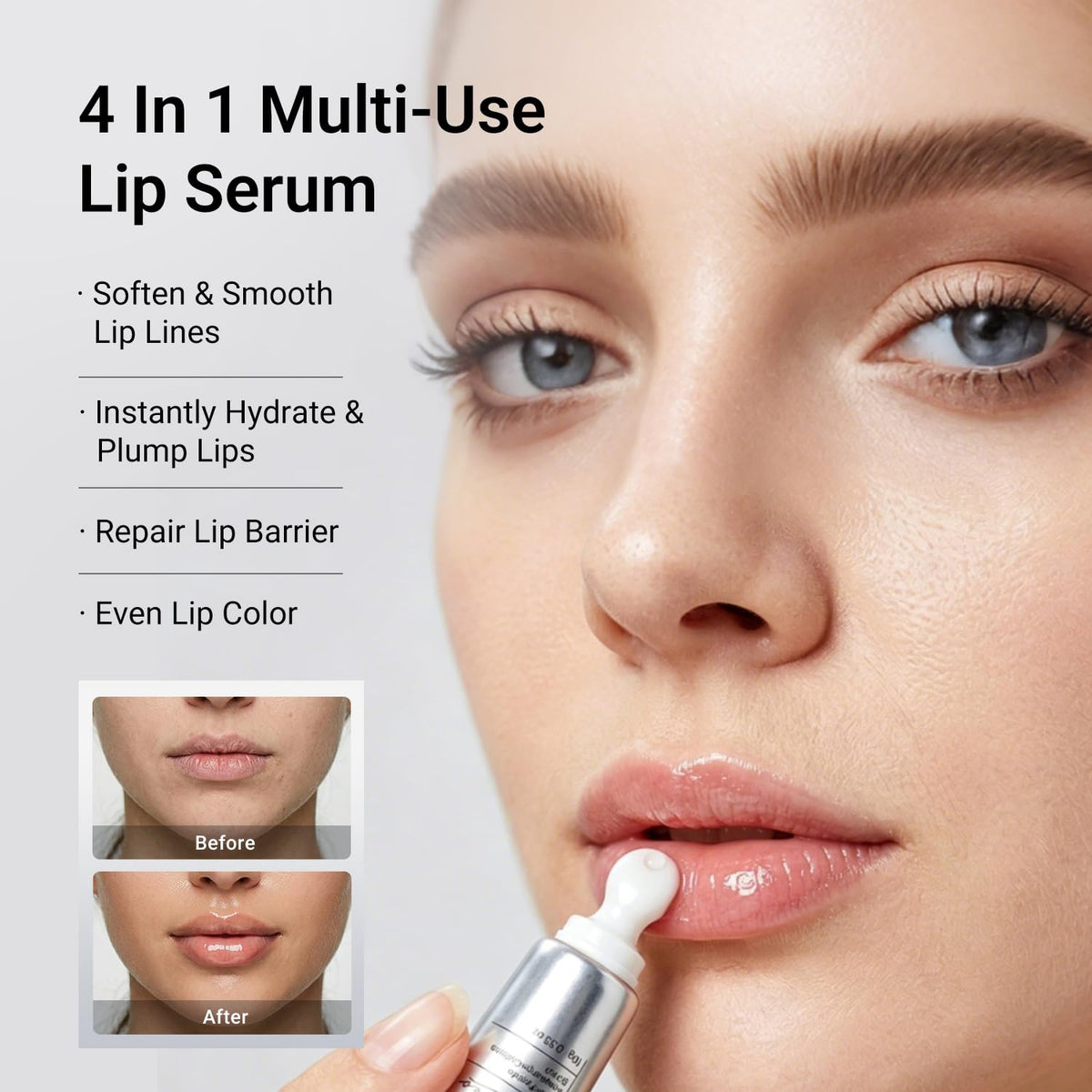 Lip serum texture closeup showing lightweight non greasy finish