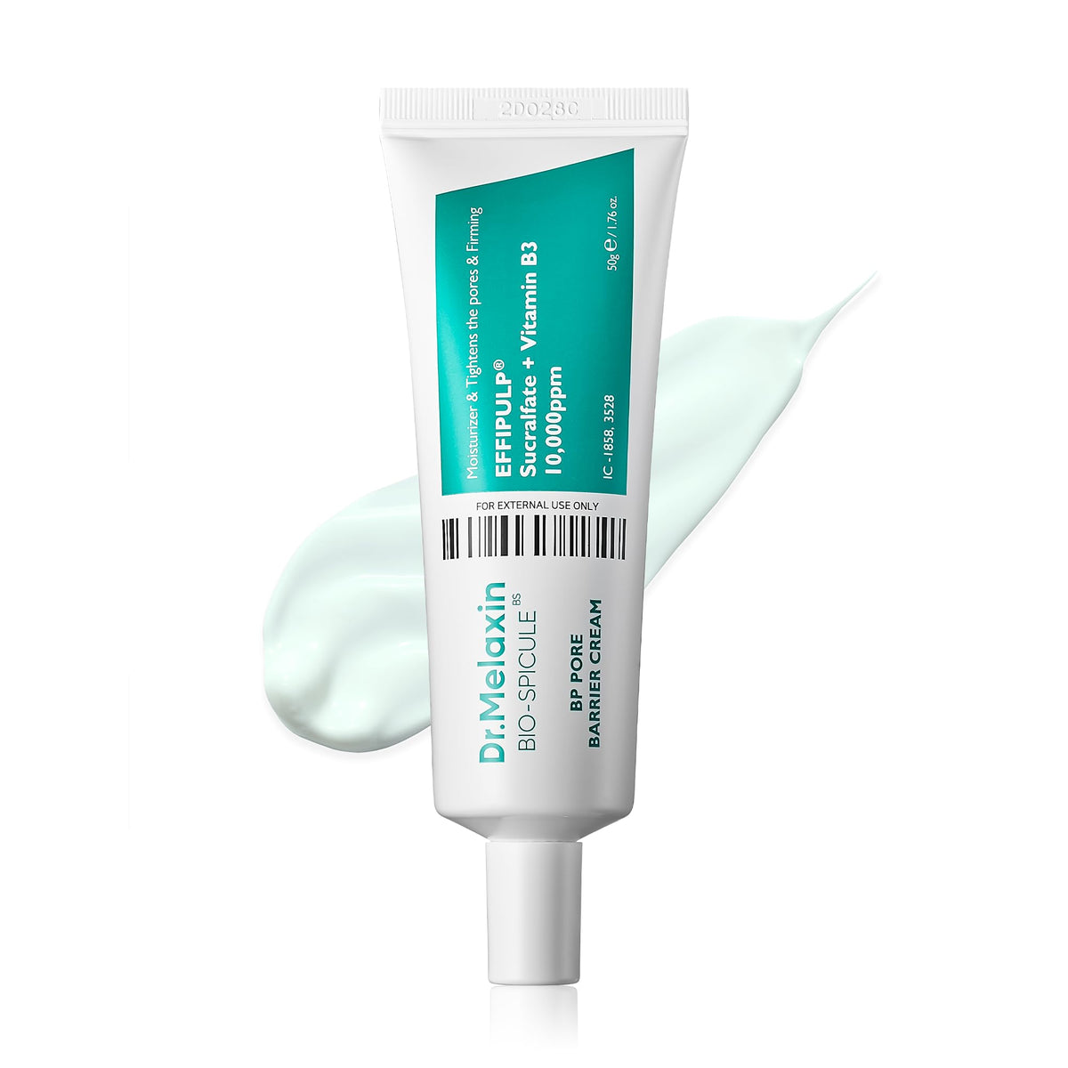 Dr.Melaxin BP Barrier Cream jar close-up showing fragrance-free formula for sensitive skin.