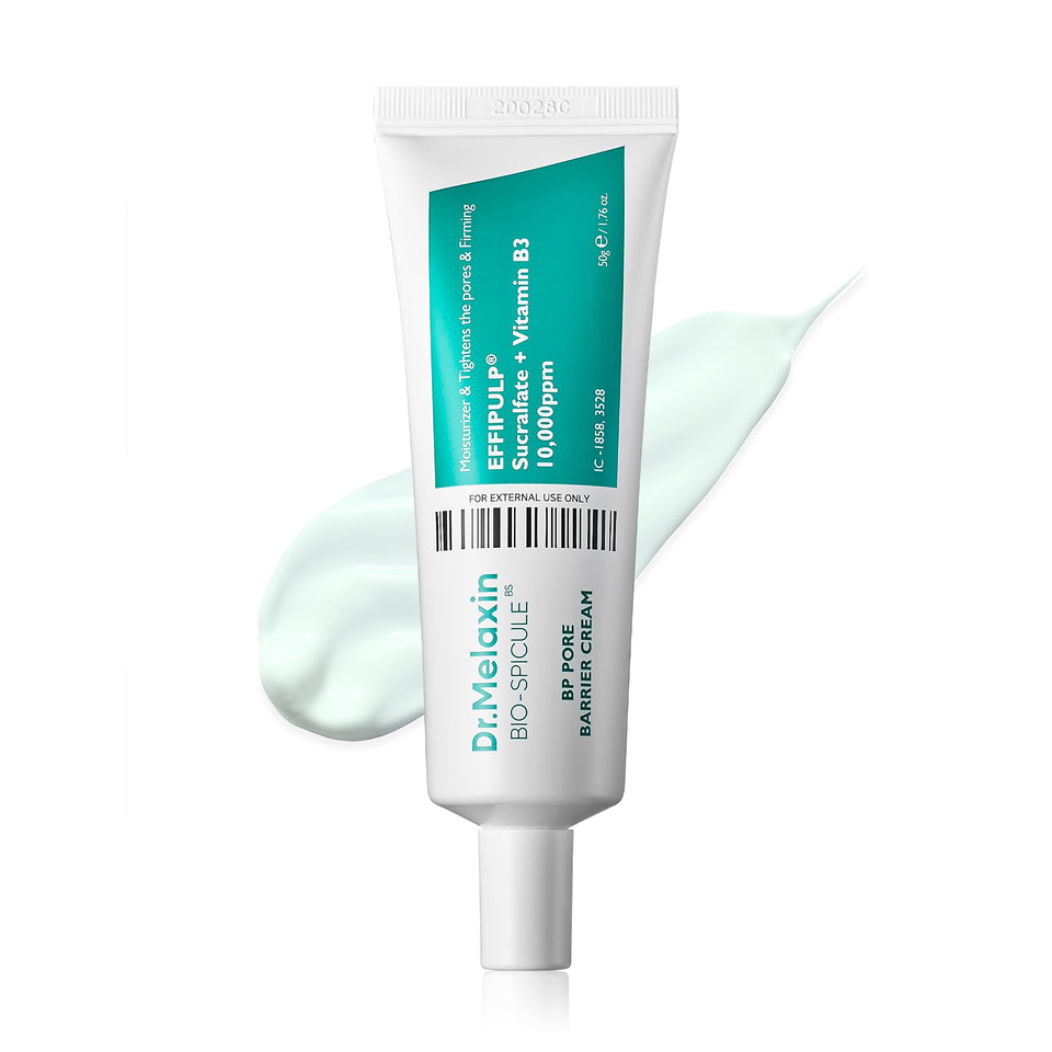 Dr.Melaxin BP Barrier Cream jar close-up showing fragrance-free formula for sensitive skin.