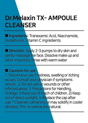 Dr.Melaxin TX Ampoule Cleanser packaging box showcases premium design