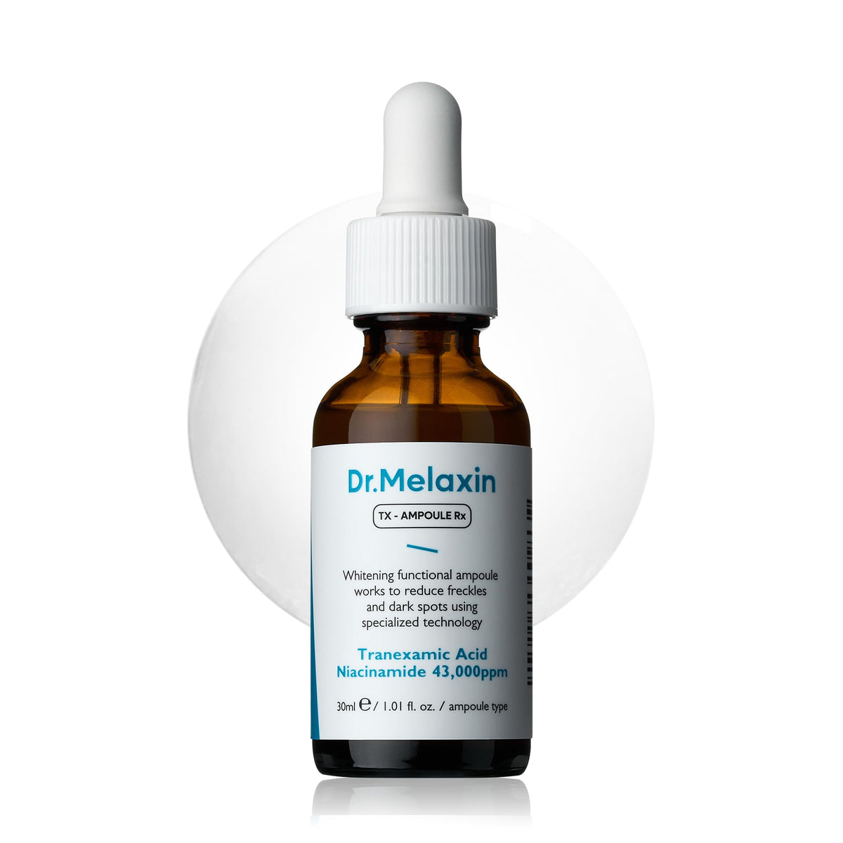 Dr.Melaxin TX RX bottle and packaging showcasing fragrance-free, clean skincare appeal