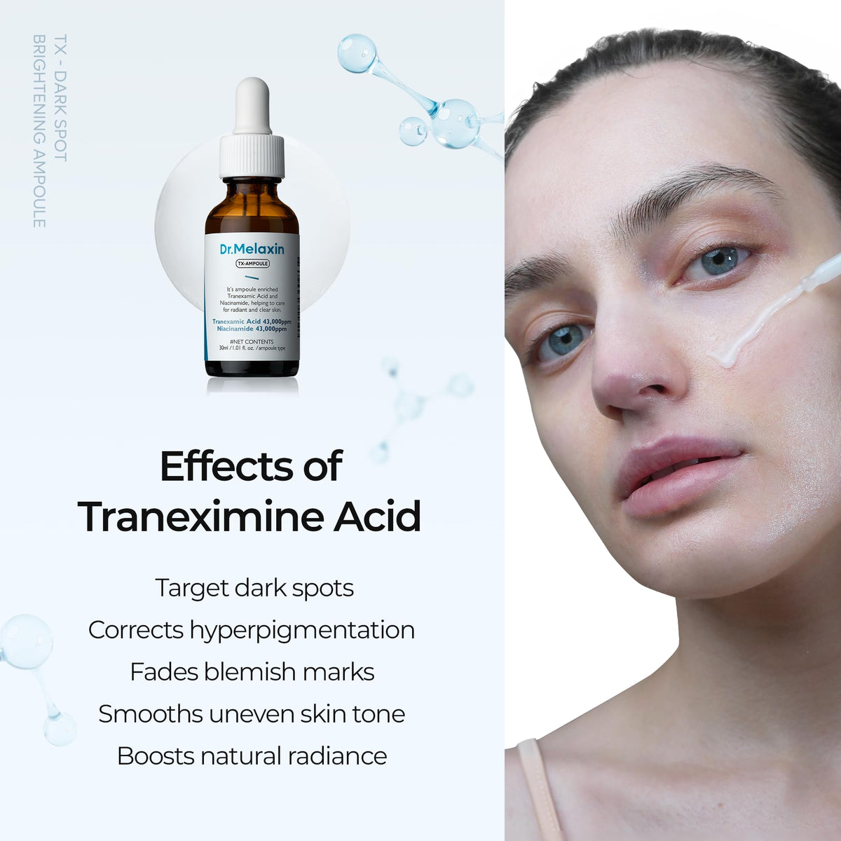 Dr.Melaxin TX ampoule RX ingredients visual emphasizing active components