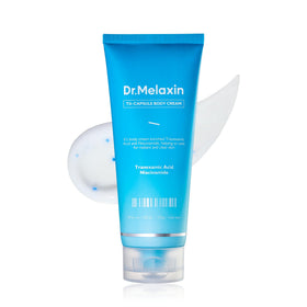 Dr.Melaxin TX Capsule Body Cream packaging highlights a premium bottle for a non-greasy brightening routine