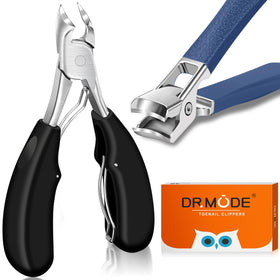 DRMODE toenail clippers with wide opening for thick nails, easy clipping.