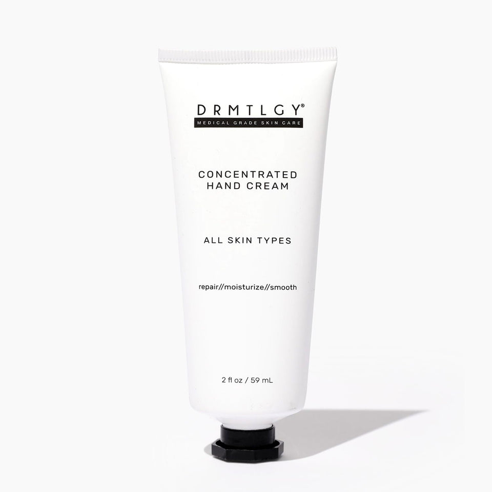 DRMTLGY hand cream bottle—fragrance-free moisturizer for dry hands.