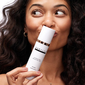 DRMTLGY Hyaluronic serum swatch demonstrating plumping hydration with no greasy residue.