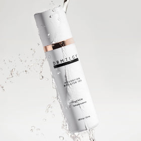 Close-up of DRMTLGY Hydration Booster bottle highlighting lightweight, fast-absorbing formula.