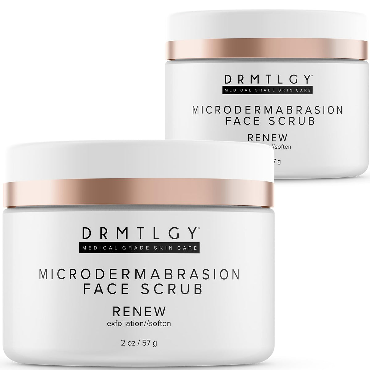 DRMTLGY microdermabrasion scrub packaging highlights at home exfoliation for smoother skin.