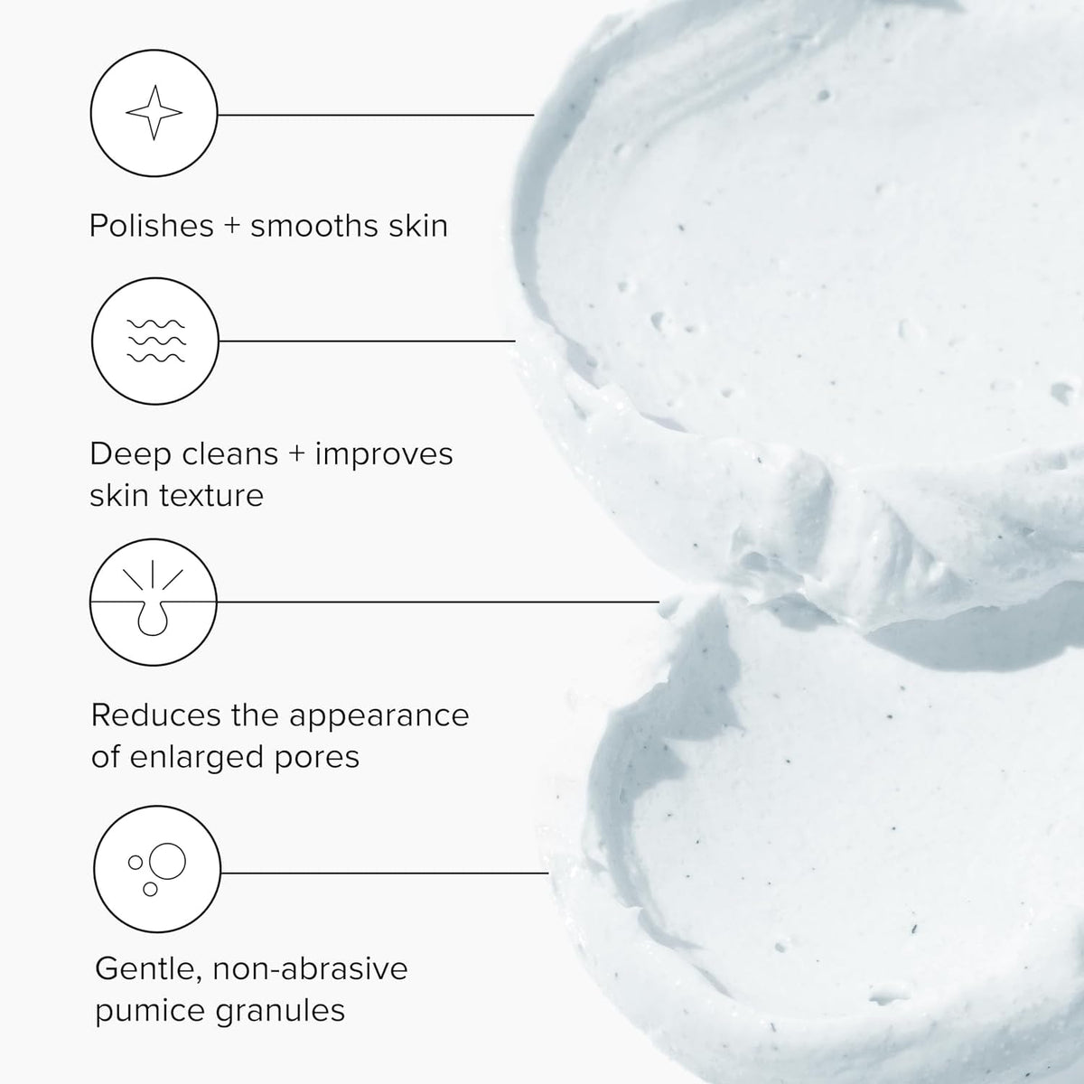 DRMTLGY microdermabrasion scrub texture closeup shows pumice granules for gentle buffing.