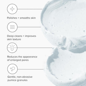 DRMTLGY microdermabrasion scrub texture closeup shows pumice granules for gentle buffing.