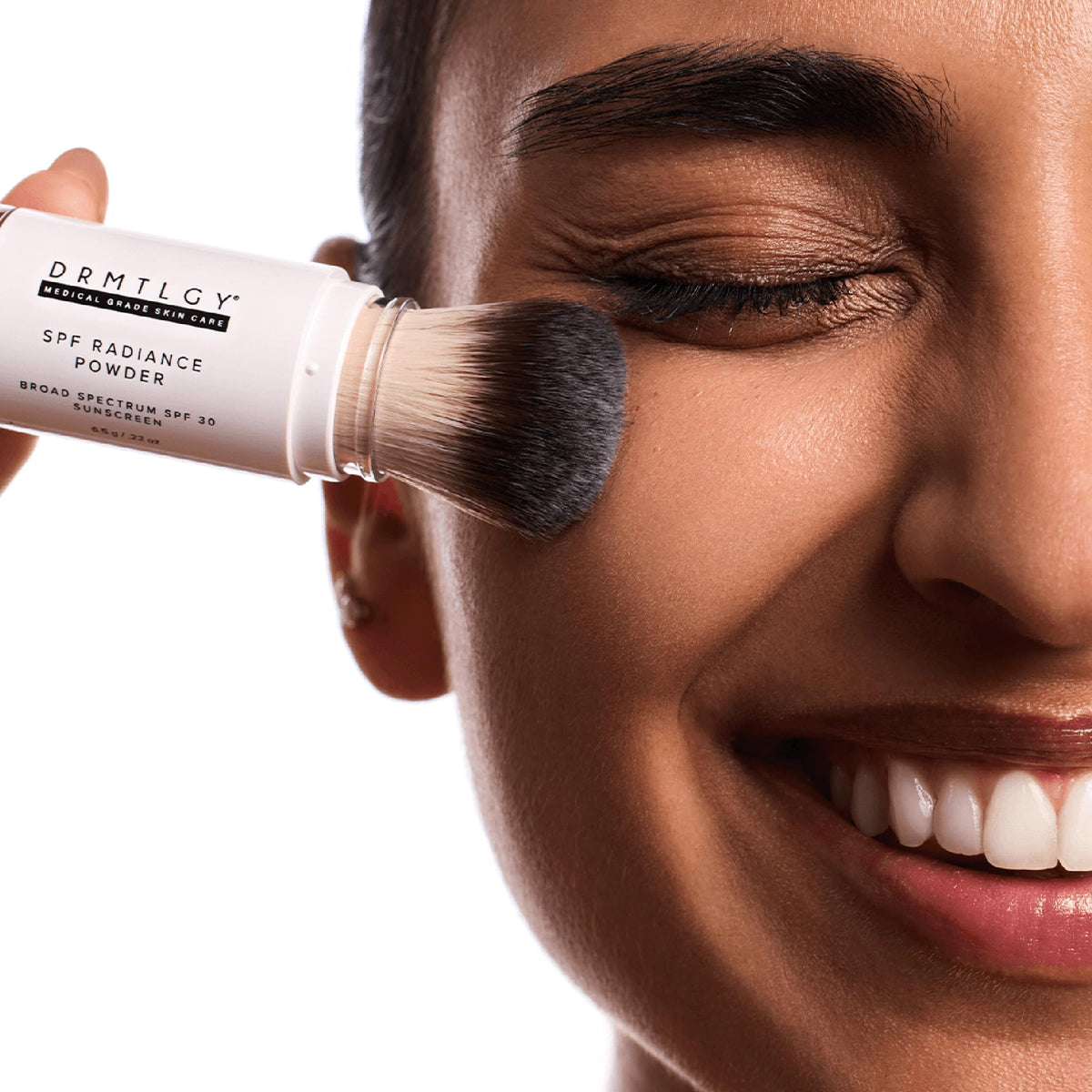 DRMTLGY Radiance Powder matte finish on skin after blending.