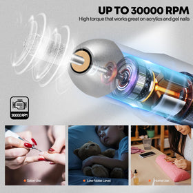 Droyek 30k RPM nail drill spinning smoothly for fast acrylic removal.
