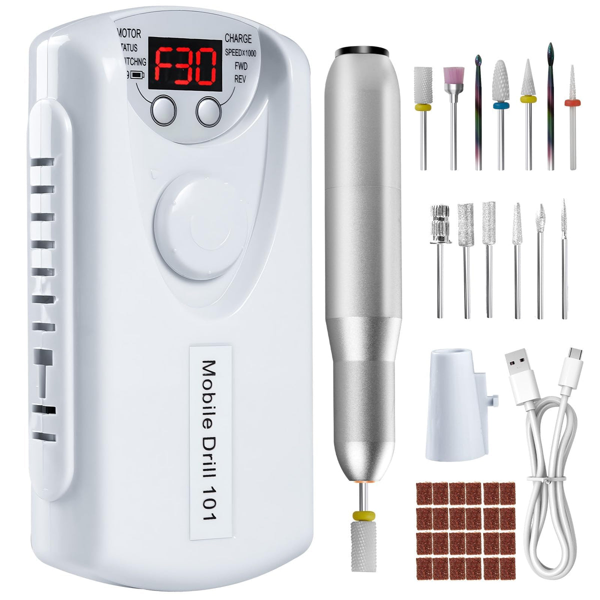 Droyek nail drill machine in a professional setup for precise shaping and control.