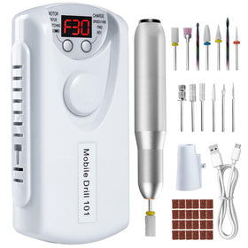 Droyek nail drill machine in a professional setup for precise shaping and control.
