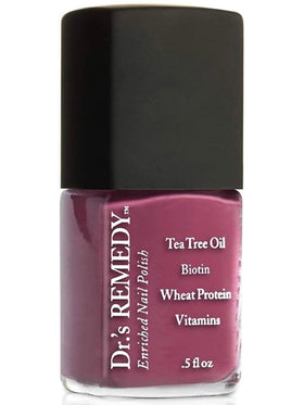 Dr.'s Remedy Brave Berry bottle closeup shows vibrant color and non-toxic formula for healthier nails.
