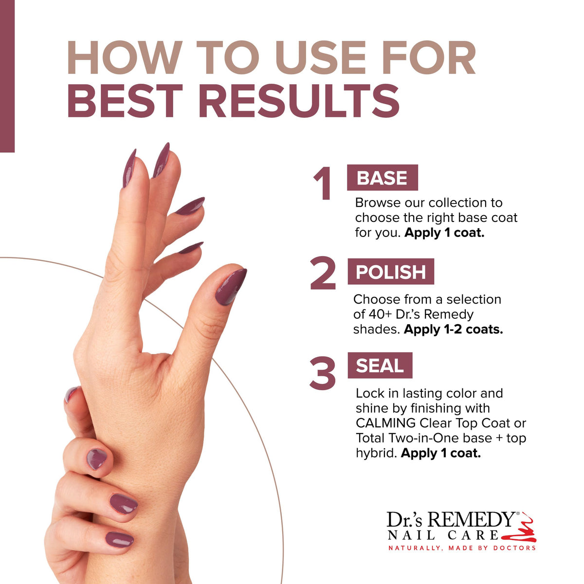 Dr.'s Remedy Brave Berry ingredient strip hints tea tree oil and wheat protein benefits.